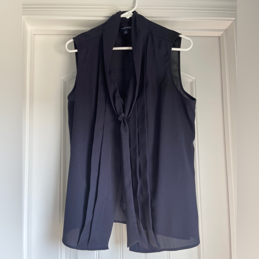 Land's End Pleated Front Tie Neck Tank - 14